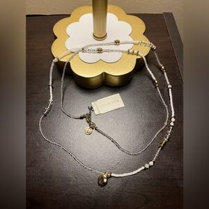 Talbots Dainty white and gold beaded Boho necklace 18” NWT